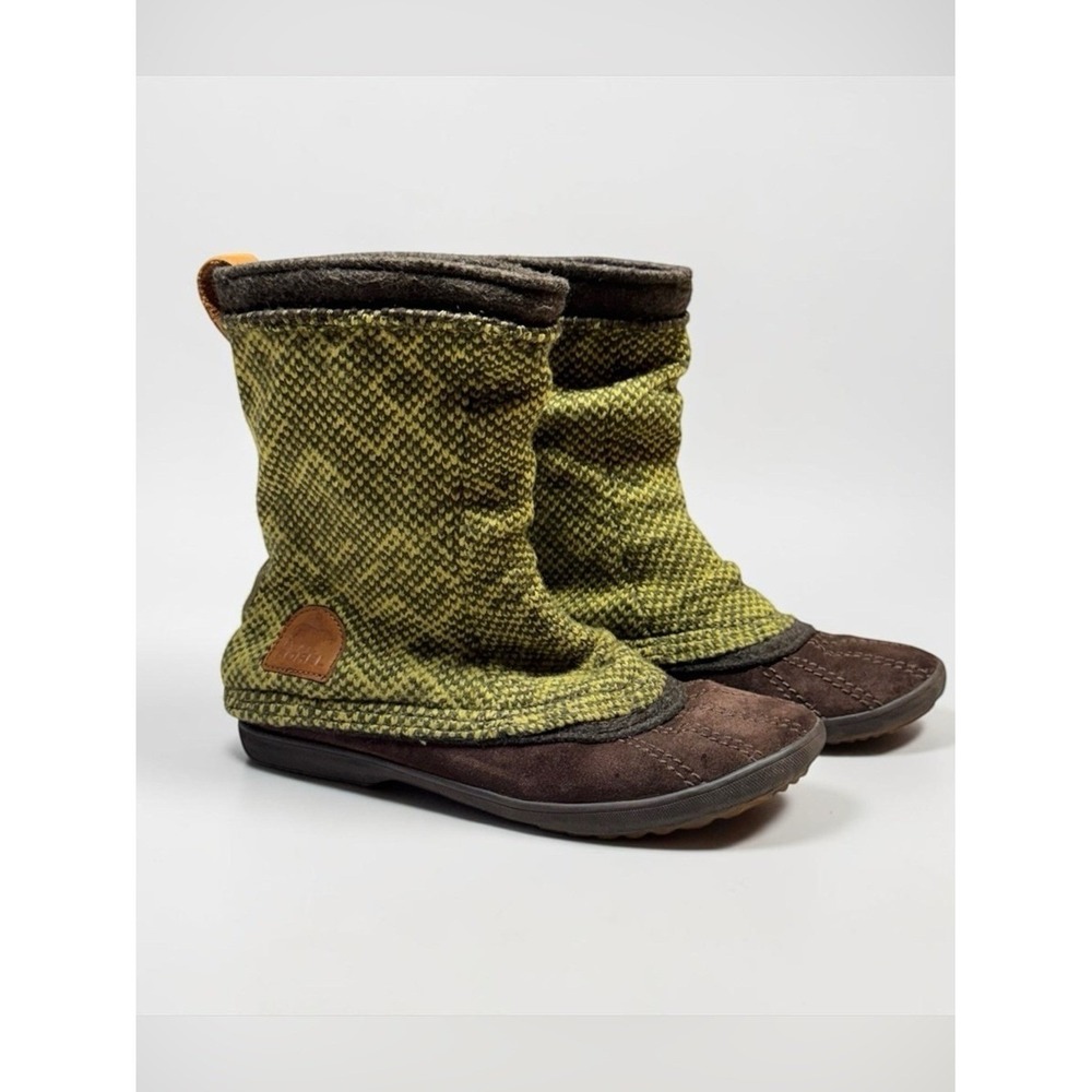 Sorel Tremblant Boot Size 9 Suede Knit Slouchy Pull On Bohemian Forest Fairy